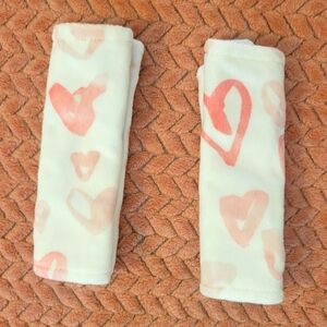 Reversible Heart Patterned/white Minky Carseat Strap Covers